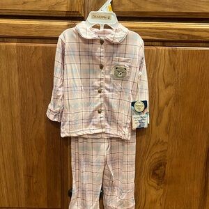 BearPaw Kids Pajama Set with Bear Patch in Pink and White
